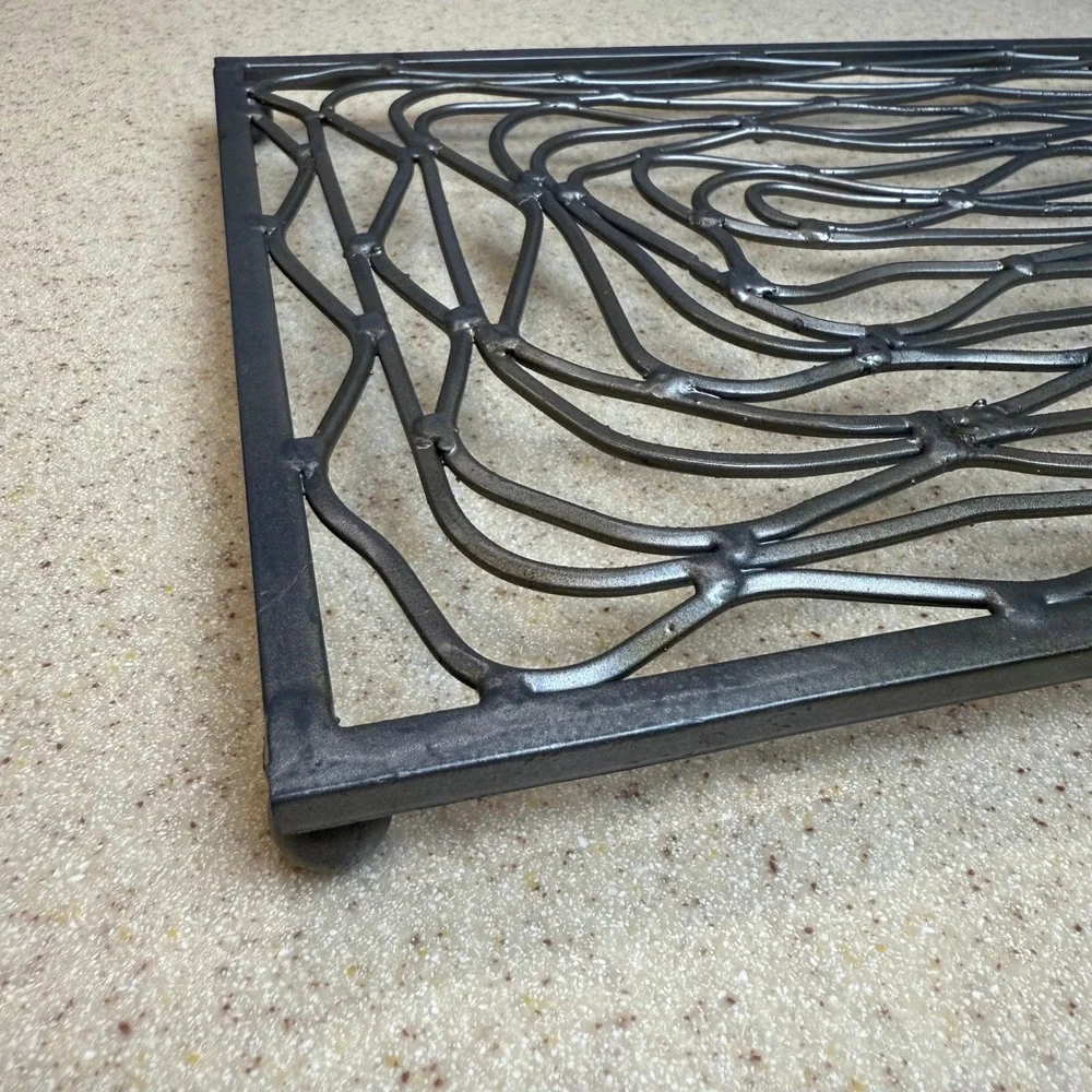 Industrial Welded Steel Swirl Metal Trivet Rectangular Hot Pad Gunmetal Gray